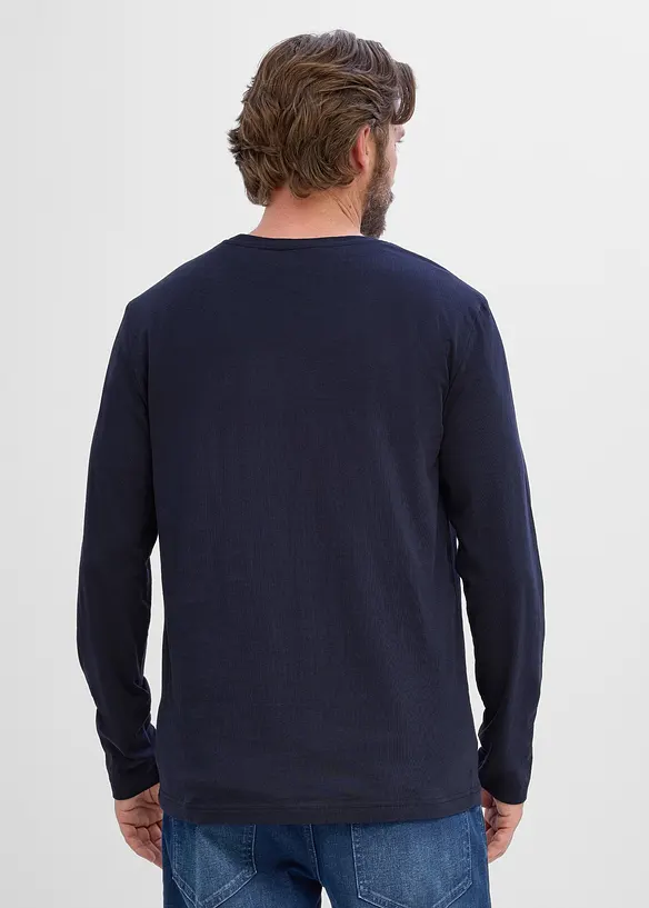 Langarmshirt aus reiner Bio-Baumwolle in blau von hinten (im Anschnitt) - bonprix