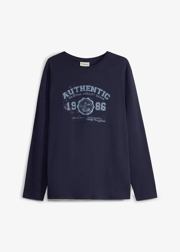 Langarmshirt aus reiner Bio-Baumwolle in blau von vorne - bonprix