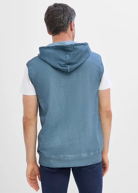 Kapuzen-Sweat-Weste in gewaschener Optik aus reiner Baumwolle in blau von hinten (im Anschnitt) - bonprix
