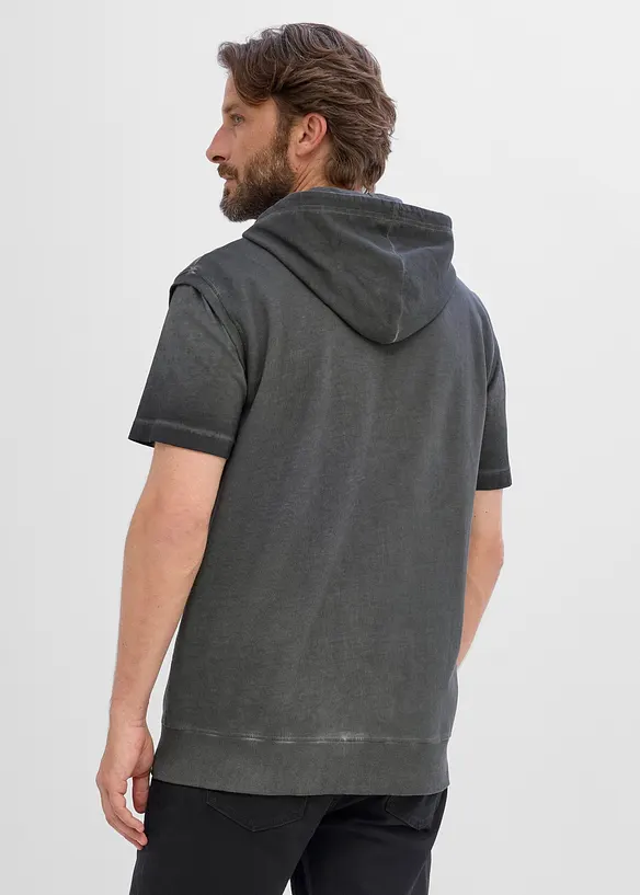 Kapuzen-Sweat-Weste in gewaschener Optik aus reiner Baumwolle in schwarz von hinten (im Anschnitt) - bonprix