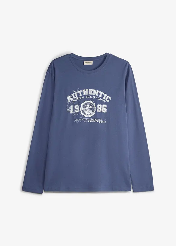 Langarmshirt aus reiner Bio-Baumwolle in blau von vorne - bonprix