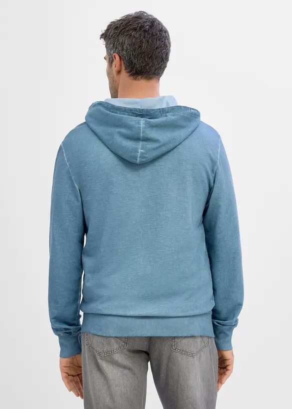 Kapuzen-Sweatjacke in gewaschener Optik aus reiner Baumwolle in blau von hinten (im Anschnitt) - bonprix