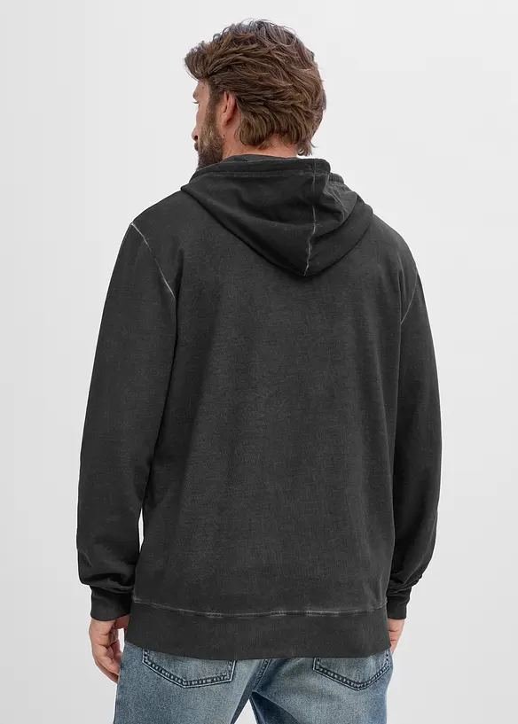 Kapuzen-Sweatjacke in gewaschener Optik aus reiner Baumwolle in grau von hinten (im Anschnitt) - bonprix