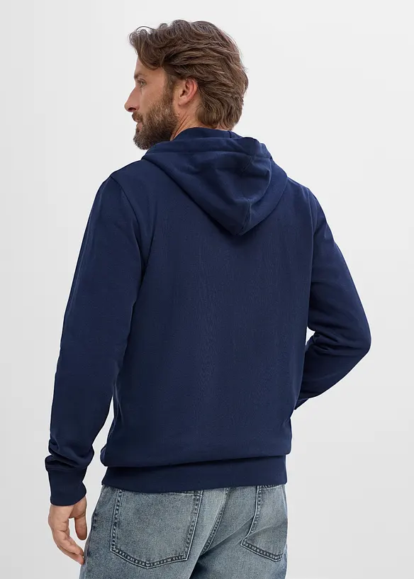 Kapuzen-Sweatjacke aus reiner Baumwolle in blau von hinten (im Anschnitt) - bonprix