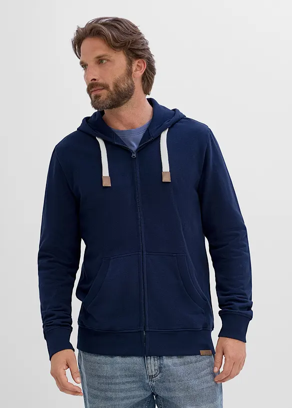 Kapuzen-Sweatjacke aus reiner Baumwolle in blau von vorne (im Anschnitt) - bonprix