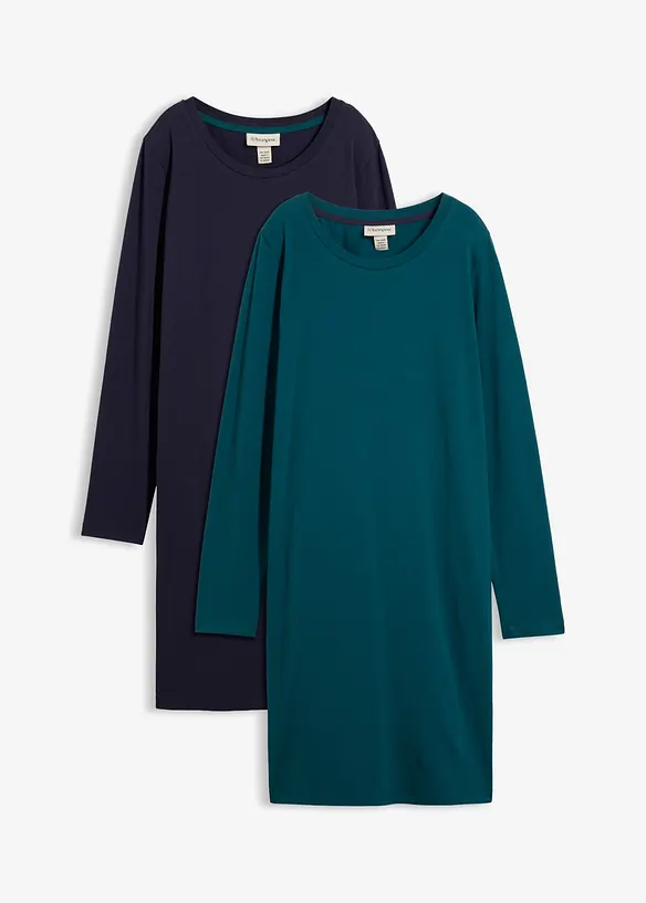 Jerseykleid aus Baumwolle mit Stretch (2er Pack) in blau von vorne - bonprix Jerseykleid aus Baumwolle mit Stretch (2er Pack) in blau von vorne - bonprix