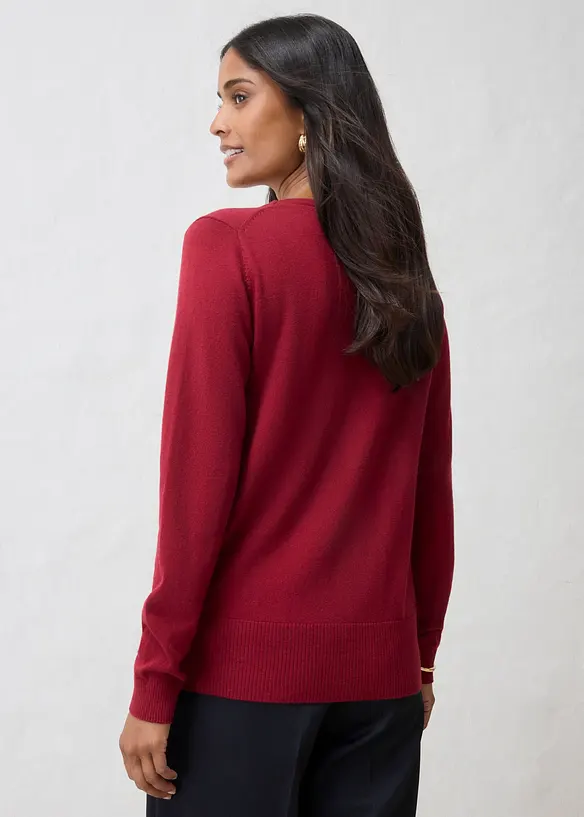 Feinstrickjacke aus weichem Woll-Mix in rot von hinten (im Anschnitt) - bonprix