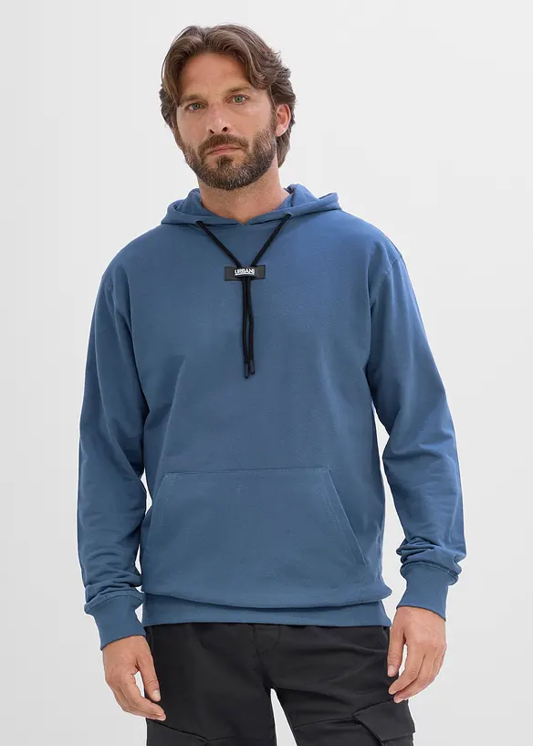 Hoodie aus reiner Bio-Baumwolle in blau von vorne (im Anschnitt) - bonprix