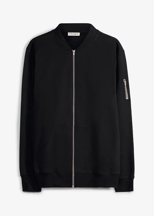 Sweat-Bomberjacke aus reiner Bio-Baumwolle in schwarz von vorne - bonprix
