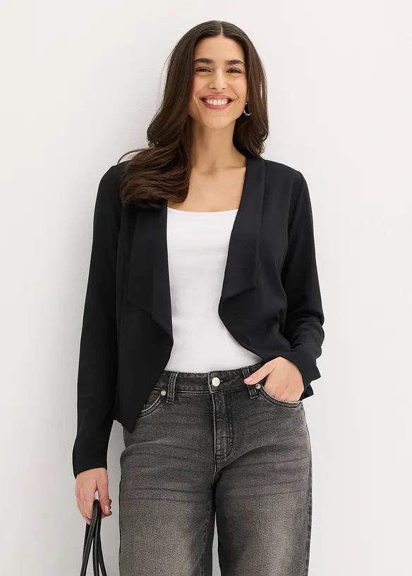 Jersey-Blazer aus Punto di Roma in schwarz von vorne (im Anschnitt) - bonprix