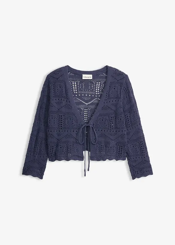 Ajour-Bolero in blau von vorne - bonprix