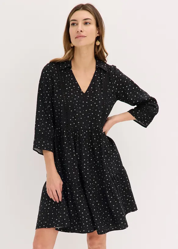 Kurzes Kleid aus Viskose-Mix in schwarz von vorne (Totalaufnahme) - bonprix