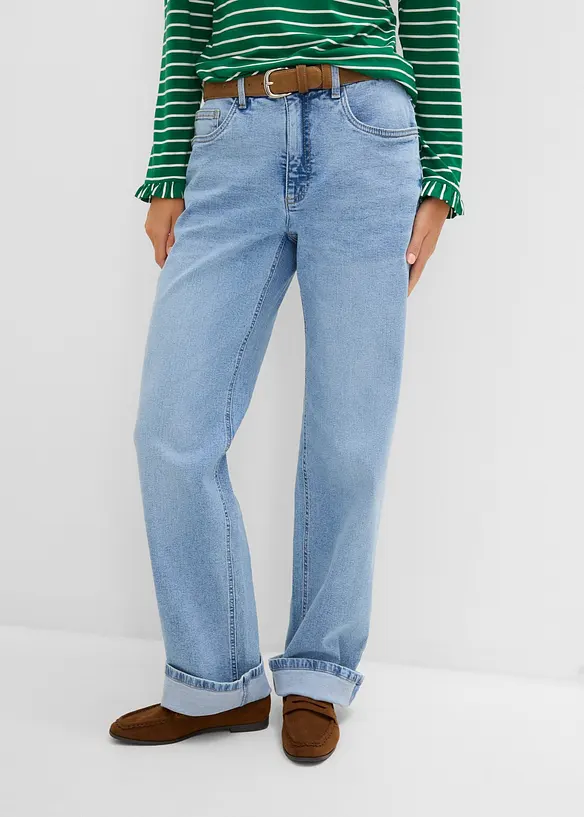 Loose Straight-Jeans High Waist in blau von vorne - bonprix