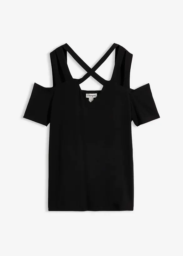 Cold-Shoulder-Shirt aus softer Viskose in schwarz von vorne - bonprix