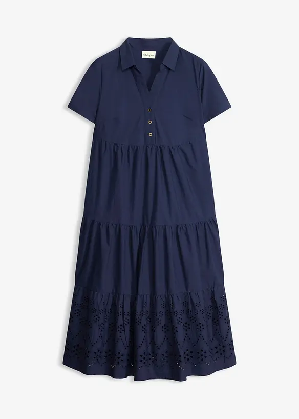 Tunika-Kleid aus reiner Baumwolle mit Lochstickerei in blau von vorne - bonprix Tunika-Kleid aus reiner Baumwolle mit Lochstickerei in blau von vorne - bonprix