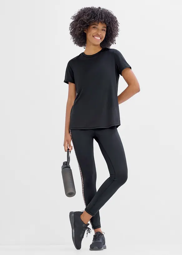 Ultraleichtes Sport-Top mit Mesheinsatz, schnelltrocknend in schwarz im Look von vorne (Totalaufnahme) - bonprix