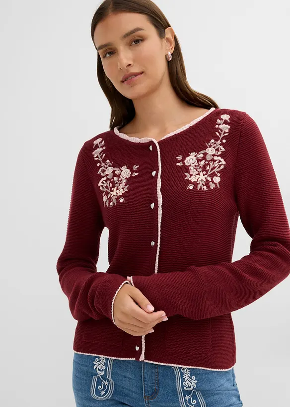 Hübsche Trachten-Strickjacke mit Stickerei in rot von vorne (im Anschnitt) - bonprix