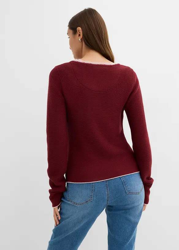 Hübsche Trachten-Strickjacke mit Stickerei in rot von hinten (im Anschnitt) - bonprix