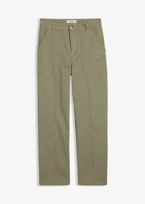 Verkürzte Twillhose aus Baumwoll-Elasthan-Mix in grün von vorne - bonprix