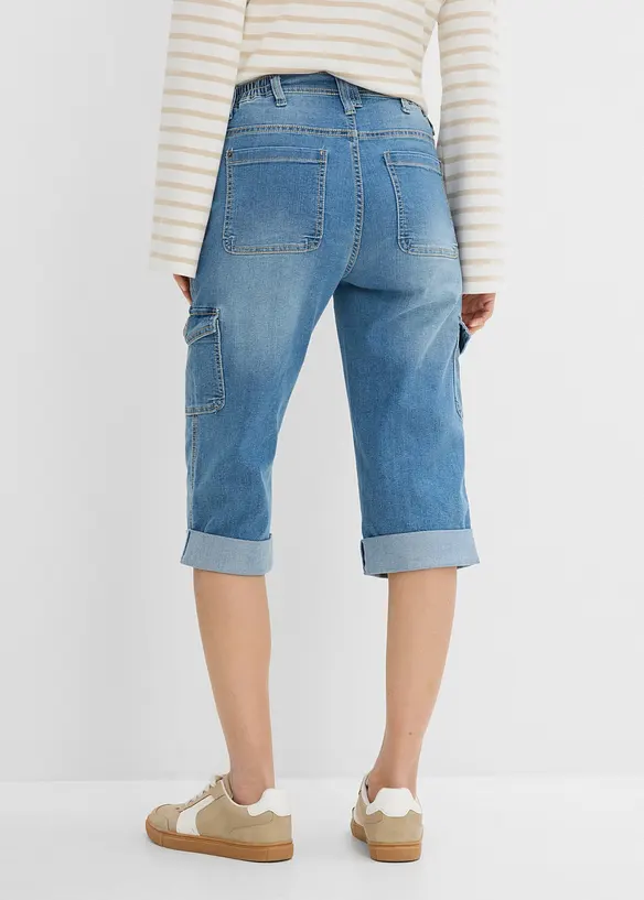 Cargo-Jeans, Mid Waist, Stretch in blau von hinten - bonprix