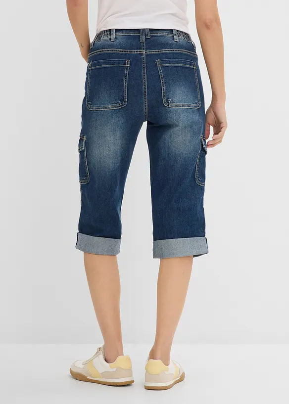 Cargo-Jeans, Mid Waist, Stretch in blau von hinten - bonprix