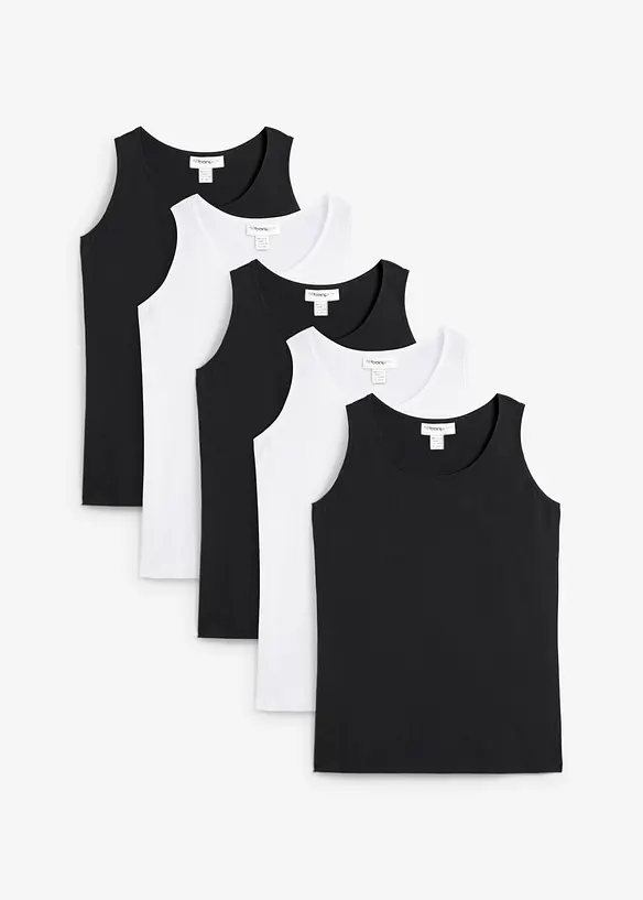 Long-Top (5er-Pack) in schwarz von vorne - bonprix