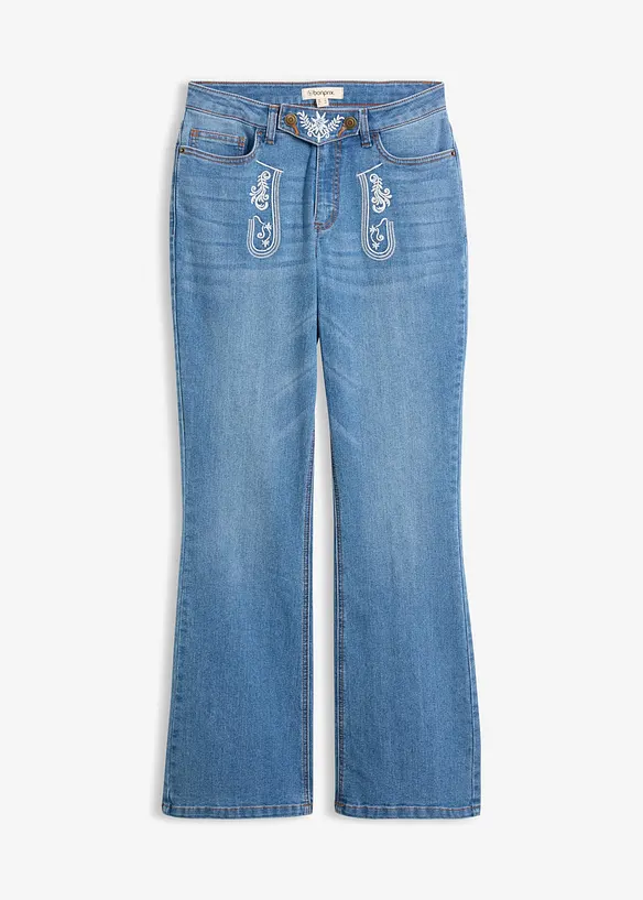 Trachten Bootcut-Jeans Mid Waist mit Stickerei in blau von vorne - bonprix
