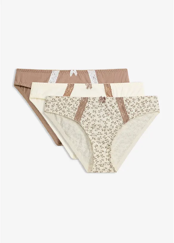 Slip mit Baumwolle (3er Pack) in braun von vorne - bonprix