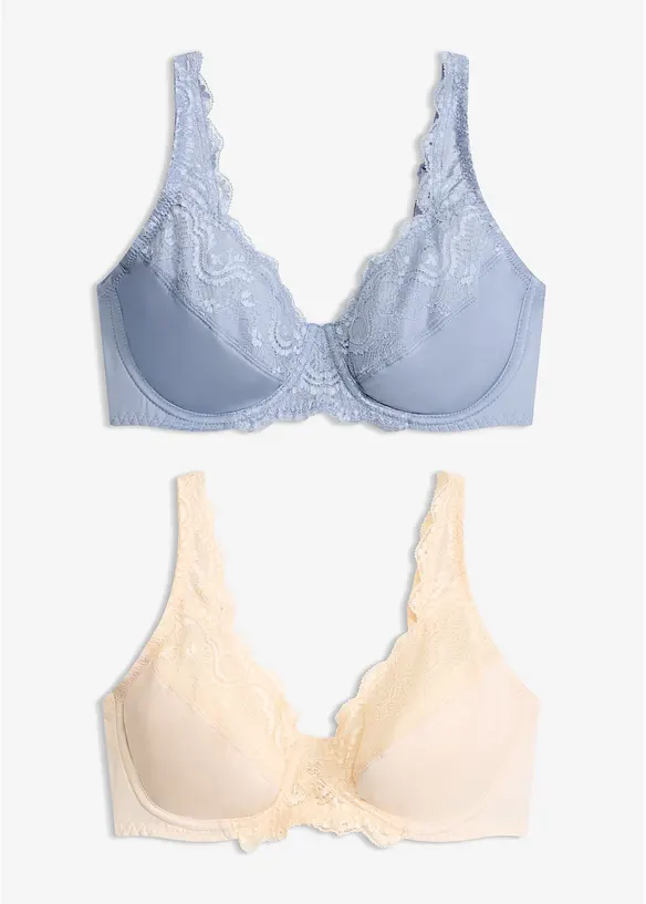 Bügel-BH mit zarter Spitze (2er Pack) in blau von vorne - bonprix