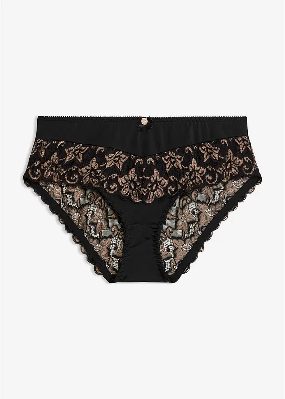 Maxislip mit zarter Spitze in schwarz von vorne - bonprix