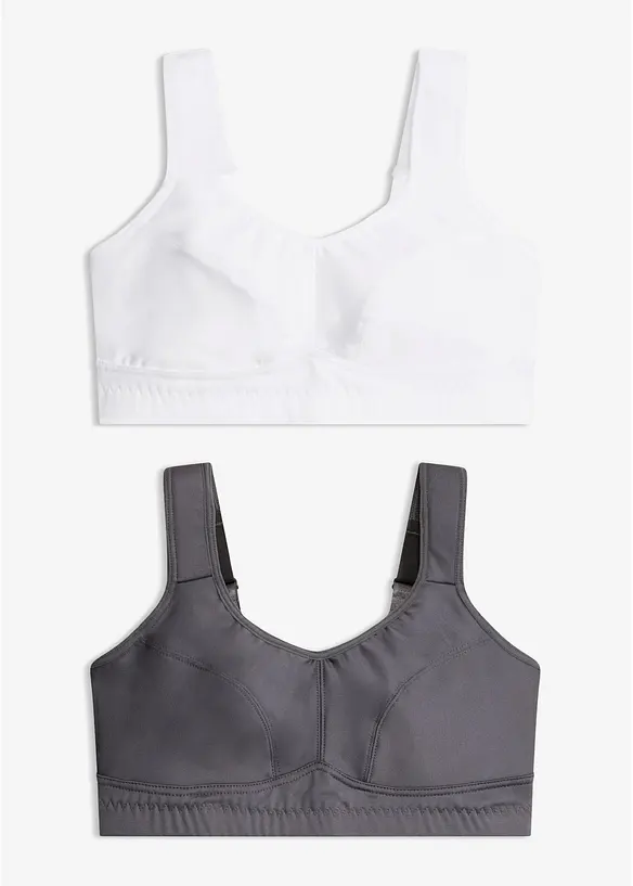 Sport-BH mit mittlerem Halt (2er Pack) in grau von vorne - bonprix