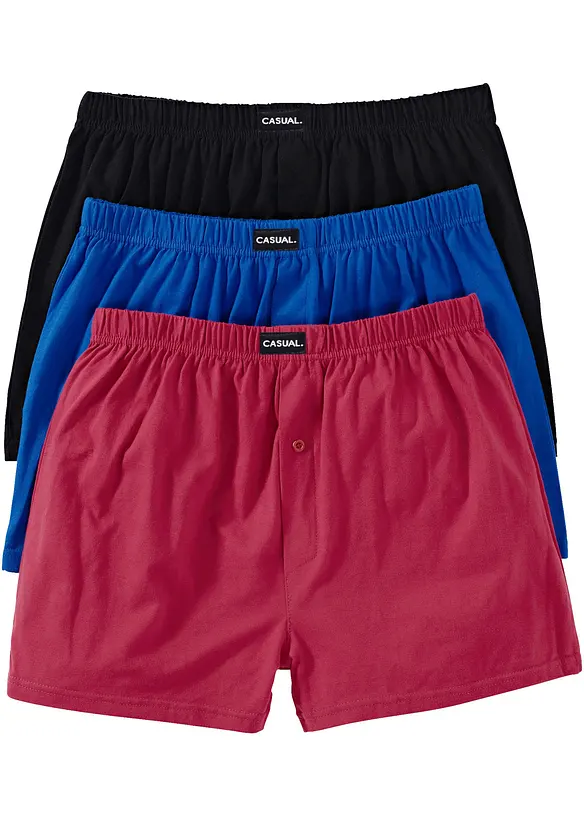 Lockere Jersey Boxershorts aus Baumwolle (3er Pack) in blau von vorne - bonprix