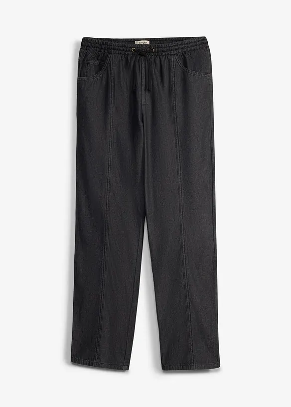Leichte Loose-Fit Schlupfhose, Straight in schwarz von vorne - bonprix