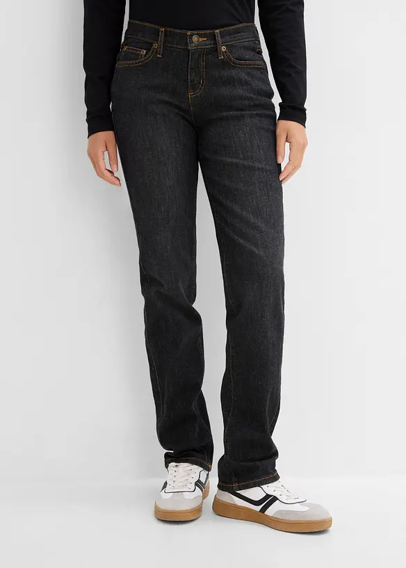 Straight Jeans Mid Waist, Stretch in schwarz von vorne - bonprix