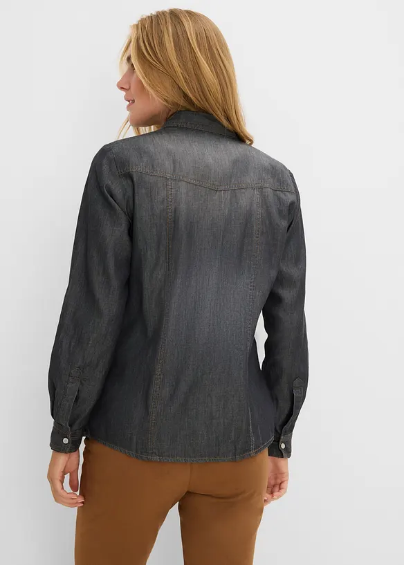 Jeansbluse aus reiner Bio-Baumwolle in schwarz von hinten (im Anschnitt) - bonprix Jeansbluse aus reiner Bio-Baumwolle in schwarz von hinten (im Anschnitt) - bonprix
