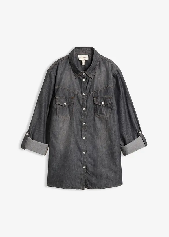 Jeansbluse aus reiner Bio-Baumwolle in schwarz von vorne - bonprix Jeansbluse aus reiner Bio-Baumwolle in schwarz von vorne - bonprix