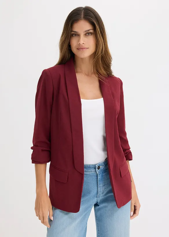 Longblazer mit drapierten Ärmeln in rot von vorne (im Anschnitt) - bonprix Longblazer mit drapierten Ärmeln in rot von vorne (im Anschnitt) - bonprix