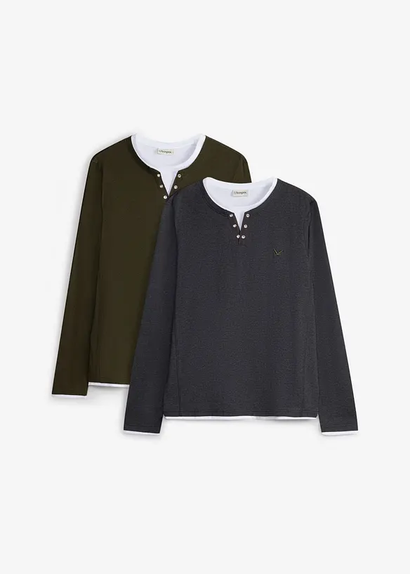 2 in 1 Langarmshirt (2er Pack) in grün von vorne - bonprix