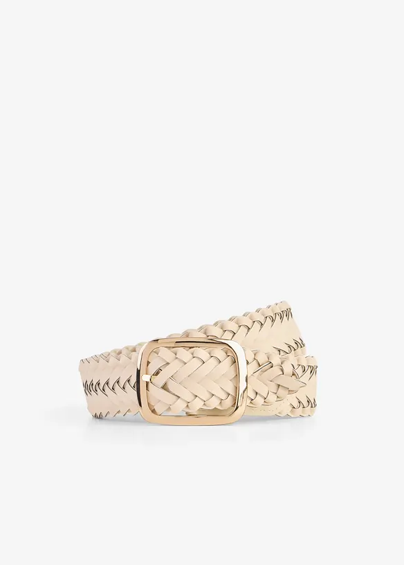 Flechtgürtel mit eckiger Schließe in beige von vorne - bonprix