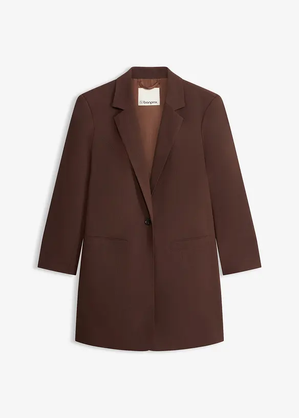 Long-Blazer mit gerafften 3/4-Ärmeln in braun von vorne - bonprix