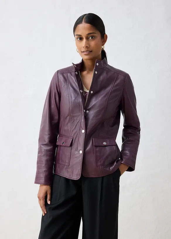 Lederjacke aus Lammnappa in rot von vorne (im Anschnitt) - bonprix