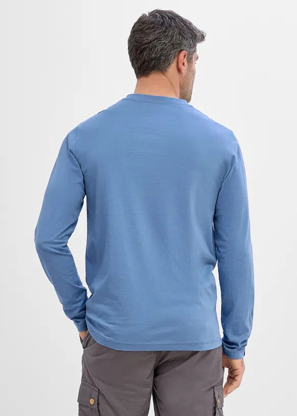 Langarm-Henleyshirt aus reiner Bio-Baumwolle (2er Pack) in blau von hinten (im Anschnitt) - bonprix