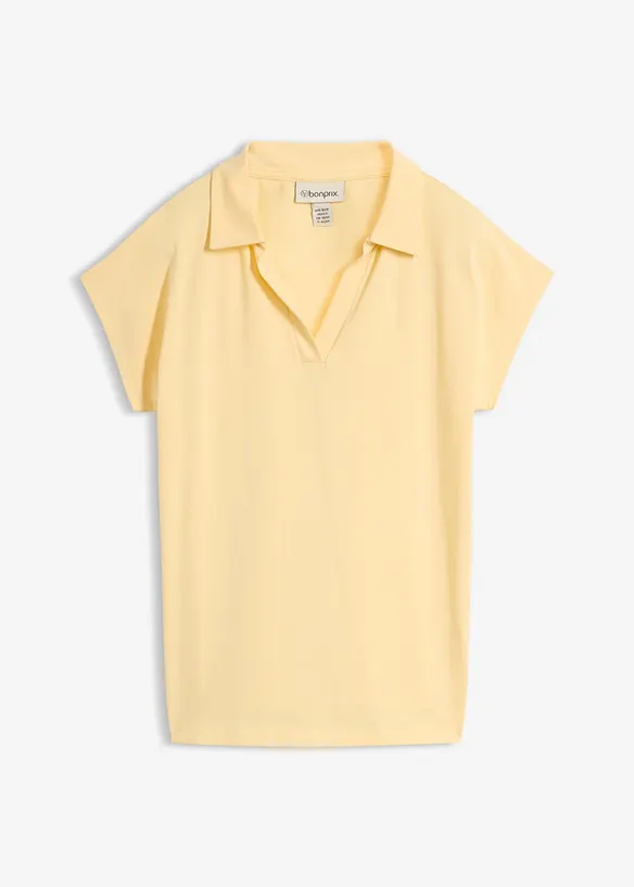 Poloshirt aus elastischem Baumwoll-Mix in gelb von vorne - bonprix