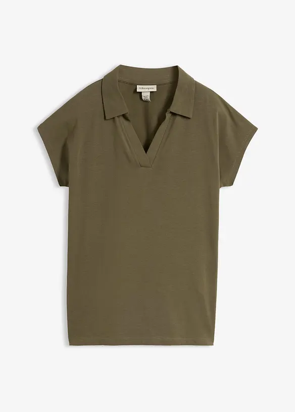 Poloshirt aus elastischem Baumwoll-Mix in grün von vorne - bonprix