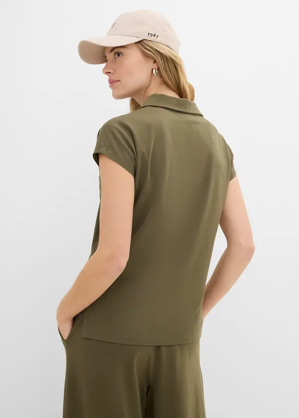 Poloshirt aus elastischem Baumwoll-Mix in grün von hinten (im Anschnitt) - bonprix