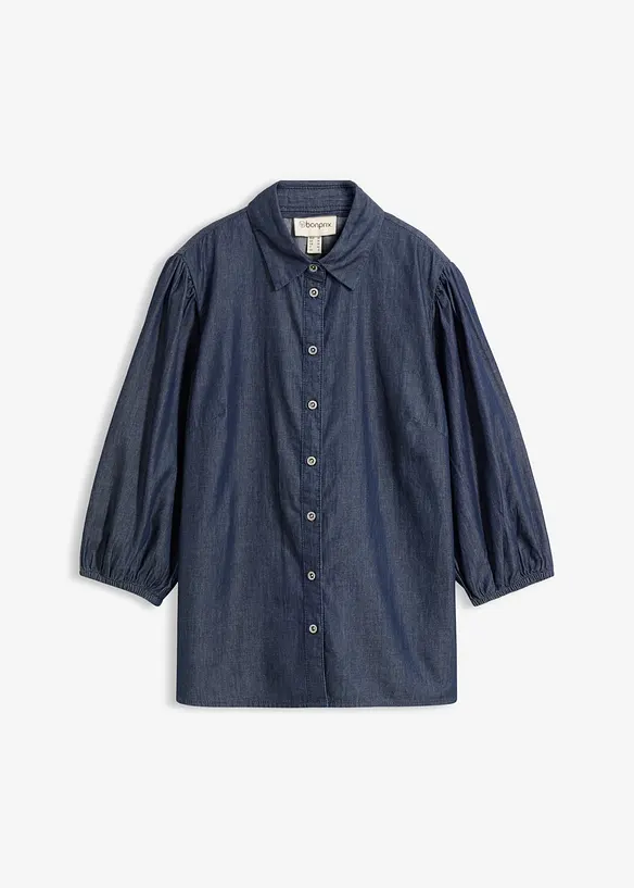 Jeansbluse mit Puffärmeln aus Bio-Baumwolle in blau von vorne - bonprix