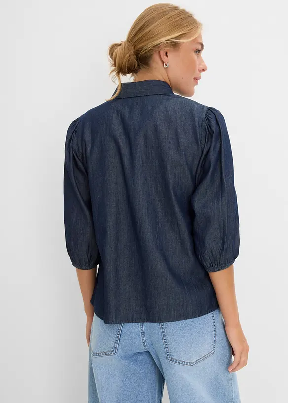 Jeansbluse mit Puffärmeln aus Bio-Baumwolle in blau von hinten (im Anschnitt) - bonprix