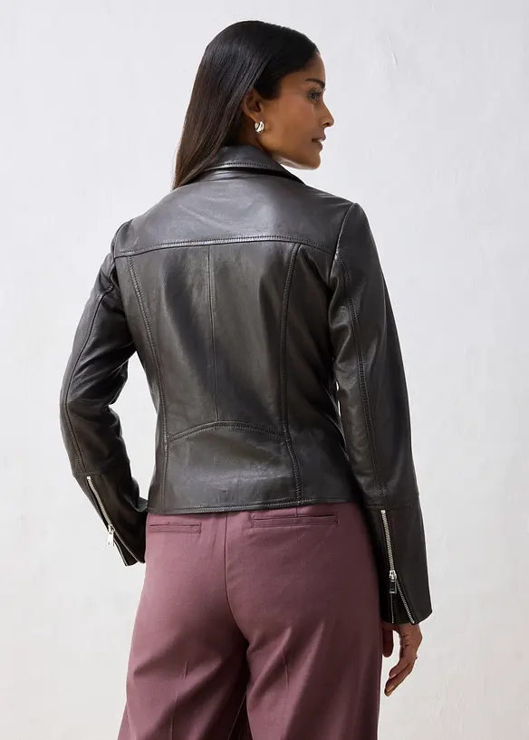 Bikerjacke aus Nappaleder in braun von hinten (im Anschnitt) - bonprix