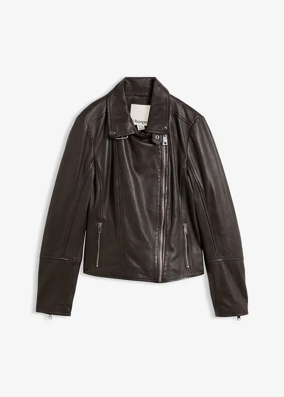 Bikerjacke aus Nappaleder in braun von vorne - bonprix