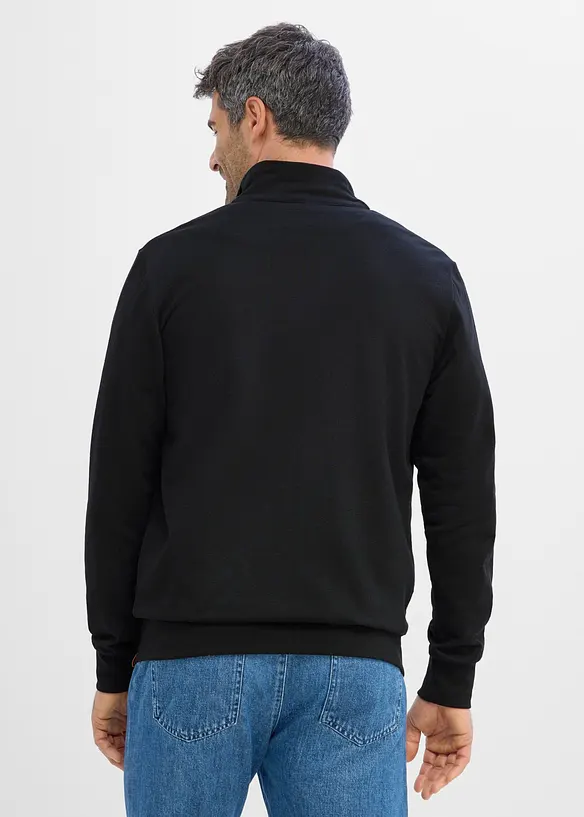 Stehkragen-Sweatjacke mit Lederimitat-Details in schwarz von hinten (im Anschnitt) - bonprix